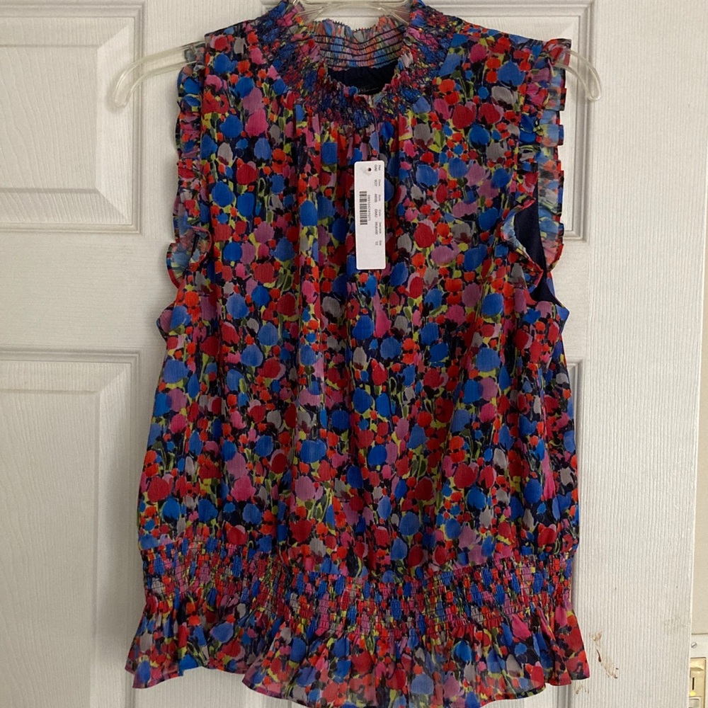J. Crew Multicolor Floral Ruffle Blouse